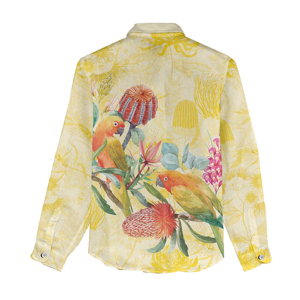 Birds and Floral Aussie Lorikeet Women Casual Shirt Pastel Yellow - Aussie Hoodie