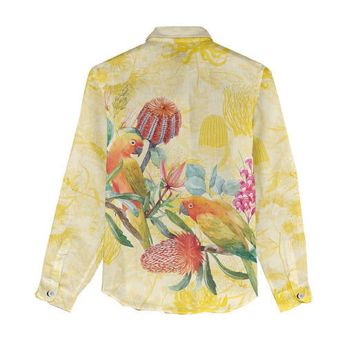 Birds and Floral Aussie Lorikeet Women Casual Shirt Pastel Yellow - Aussie Hoodie