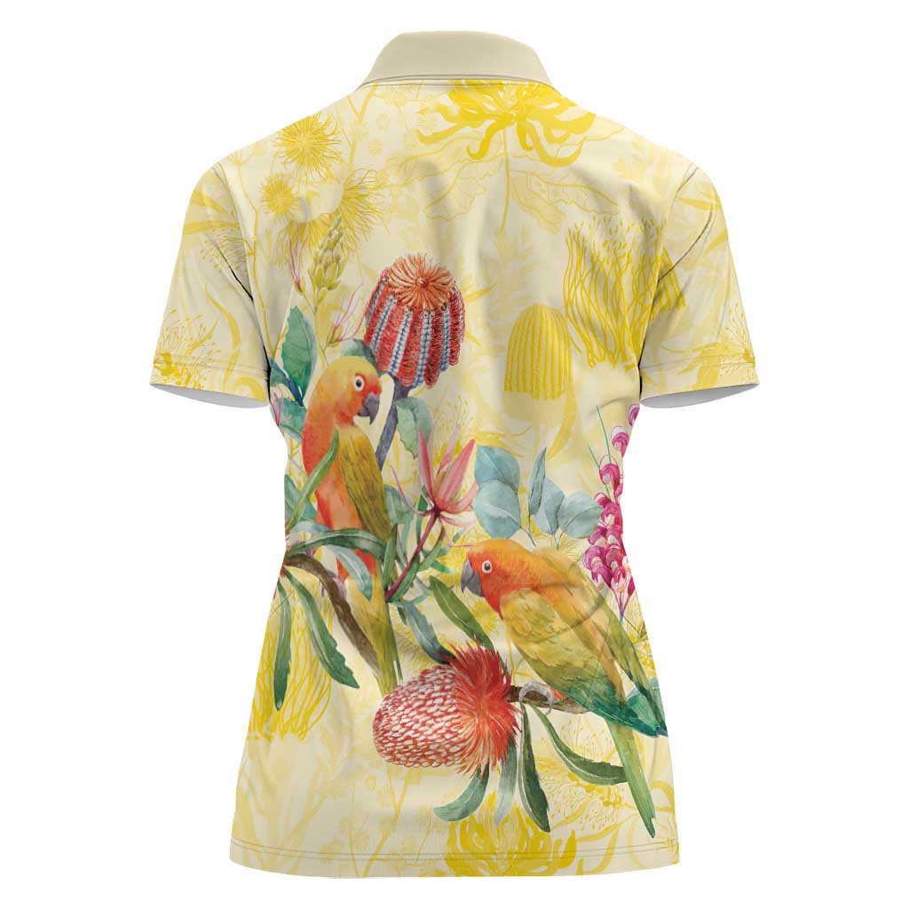 Birds and Floral Aussie Lorikeet Women Polo Shirt Pastel Yellow - Aussie Hoodie