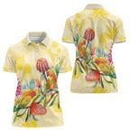 Birds and Floral Aussie Lorikeet Women Polo Shirt Pastel Yellow - Aussie Hoodie