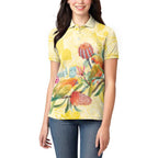Birds and Floral Aussie Lorikeet Women Polo Shirt Pastel Yellow - Aussie Hoodie