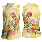 Birds and Floral Aussie Lorikeet Women Sleeveless Polo Shirt Pastel Yellow - Aussie Hoodie