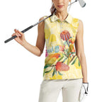 Birds and Floral Aussie Lorikeet Women Sleeveless Polo Shirt Pastel Yellow - Aussie Hoodie