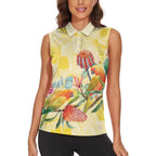 Birds and Floral Aussie Lorikeet Women Sleeveless Polo Shirt Pastel Yellow - Aussie Hoodie