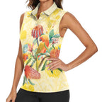 Birds and Floral Aussie Lorikeet Women Sleeveless Polo Shirt Pastel Yellow - Aussie Hoodie