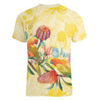 Birds and Floral Aussie Lorikeet Women V-Neck T-Shirt Pastel Yellow - Aussie Hoodie
