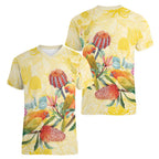 Birds and Floral Aussie Lorikeet Women V-Neck T-Shirt Pastel Yellow - Aussie Hoodie