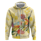 Birds and Floral Aussie Lorikeet Zip Hoodie Pastel Yellow - Aussie Hoodie