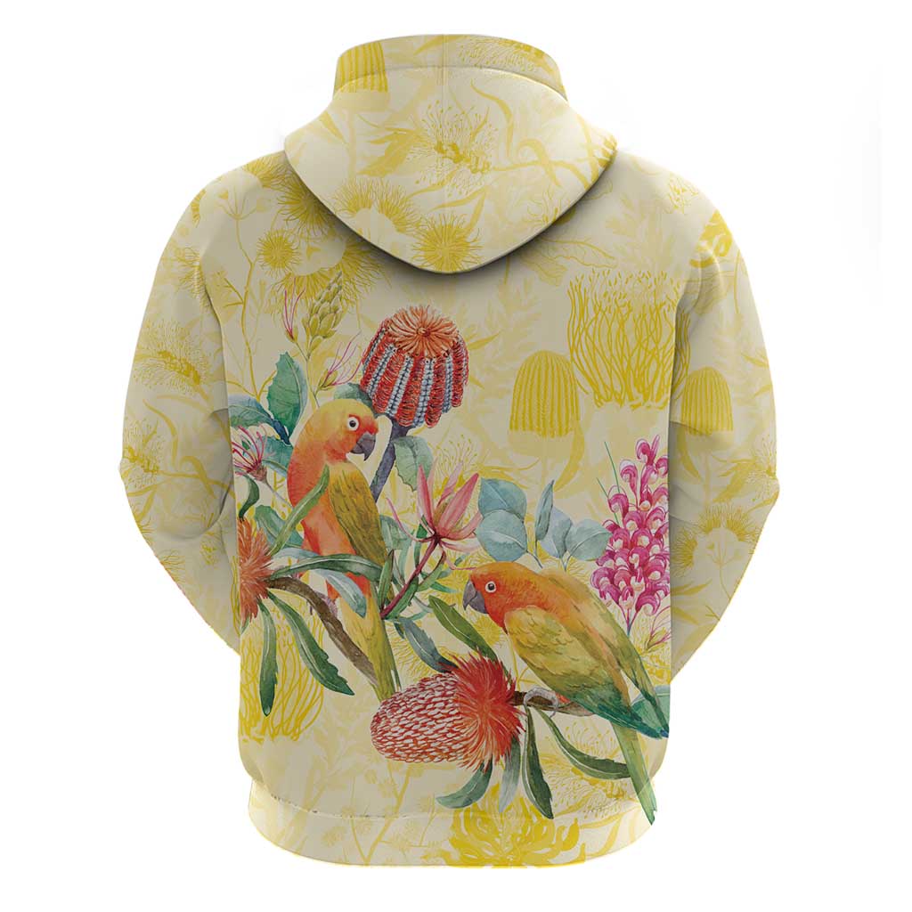 Birds and Floral Aussie Lorikeet Zip Hoodie Pastel Yellow - Aussie Hoodie
