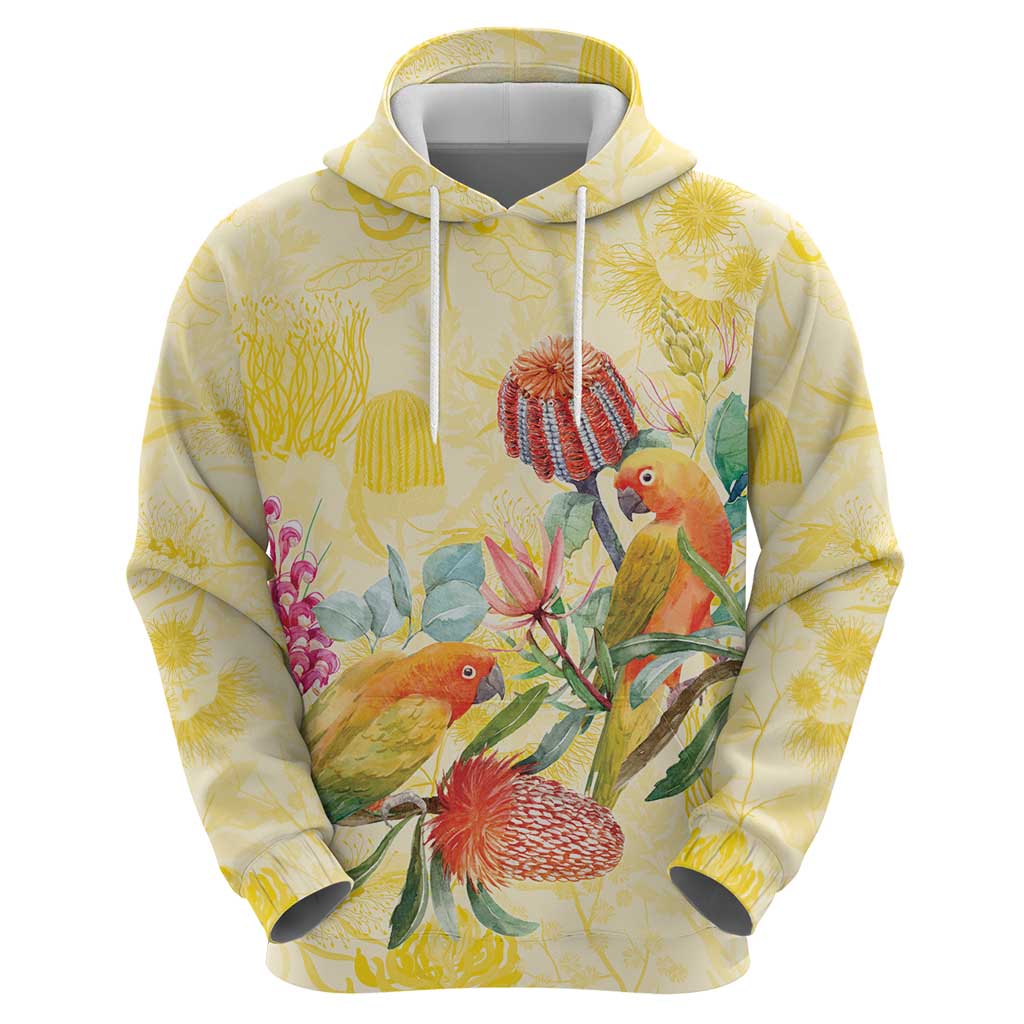 Birds and Floral Aussie Lorikeet Zip Hoodie Pastel Yellow - Aussie Hoodie