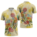 Birds and Floral Aussie Lorikeet Zipper Polo Shirt Pastel Yellow - Aussie Hoodie