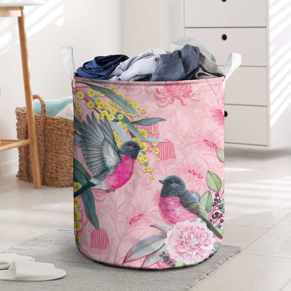 Birds and Floral Aussie Pink Robins Laundry Basket Rosy Glow - Aussie Hoodie