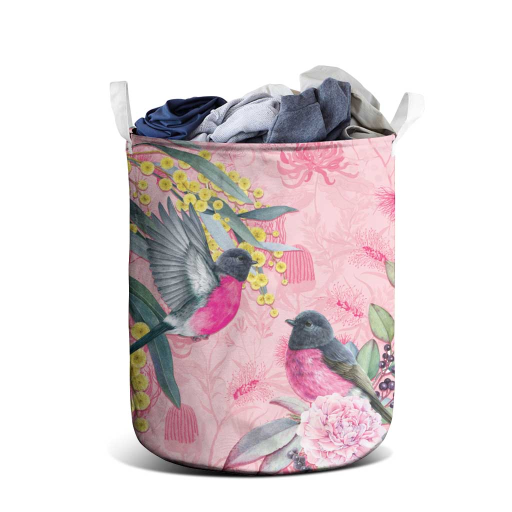 Birds and Floral Aussie Pink Robins Laundry Basket Rosy Glow - Aussie Hoodie