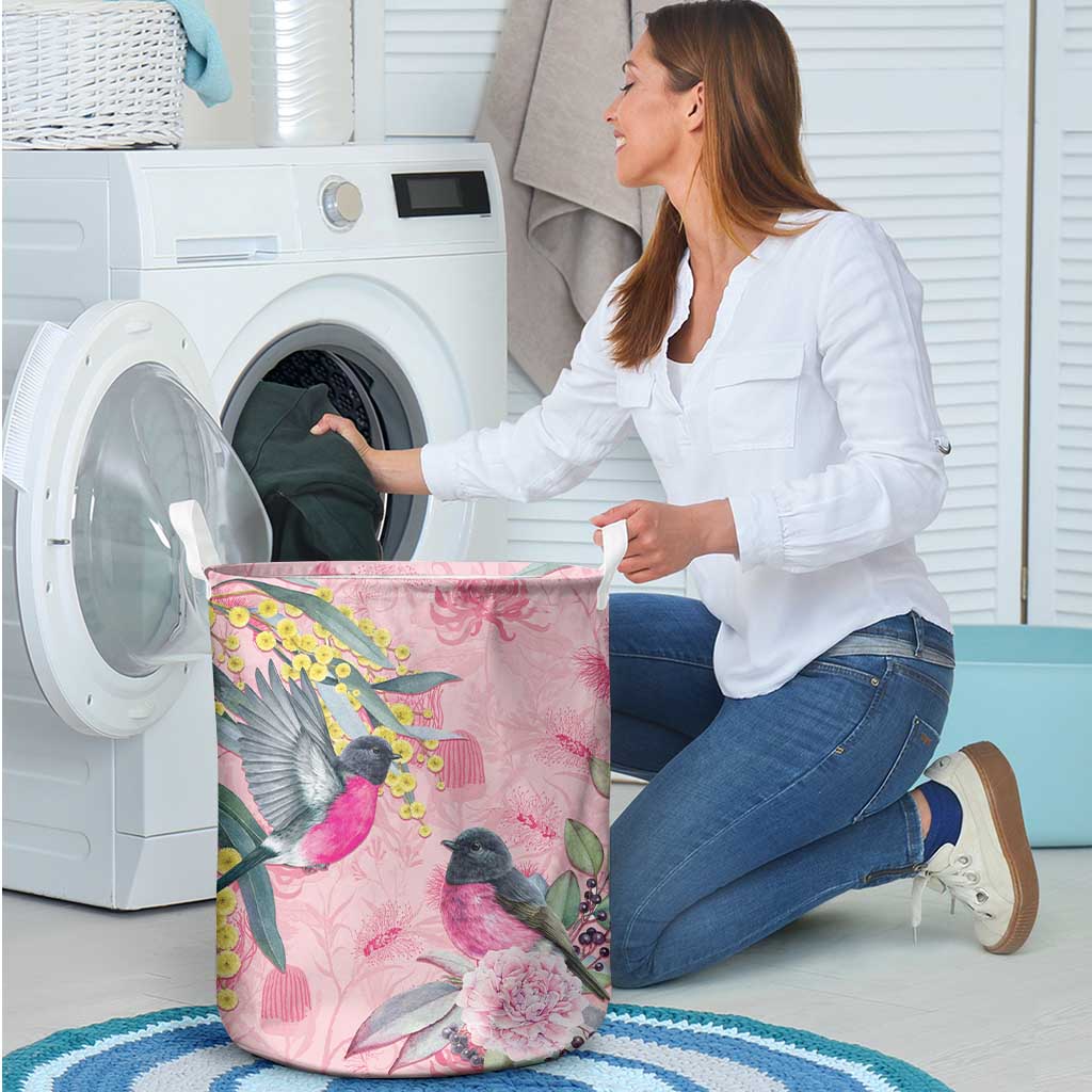 Birds and Floral Aussie Pink Robins Laundry Basket Rosy Glow - Aussie Hoodie