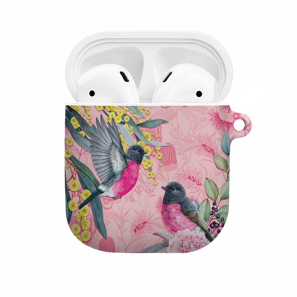 Birds and Floral Aussie Pink Robins AirPods Case Rosy Glow - Aussie Hoodie