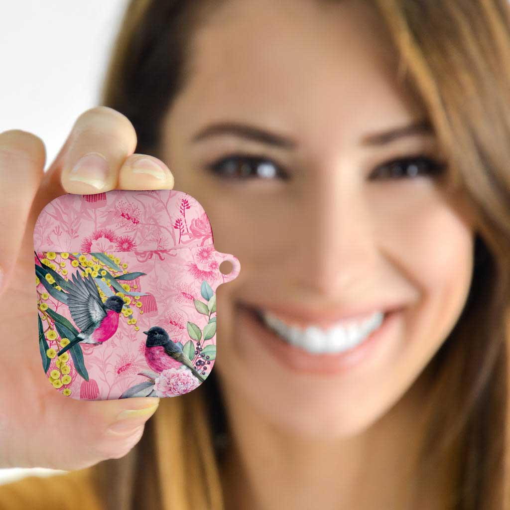 Birds and Floral Aussie Pink Robins AirPods Case Rosy Glow - Aussie Hoodie