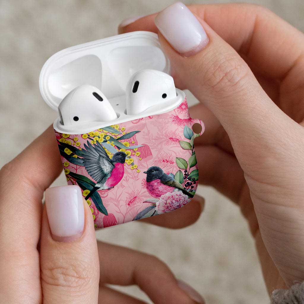 Birds and Floral Aussie Pink Robins AirPods Case Rosy Glow - Aussie Hoodie