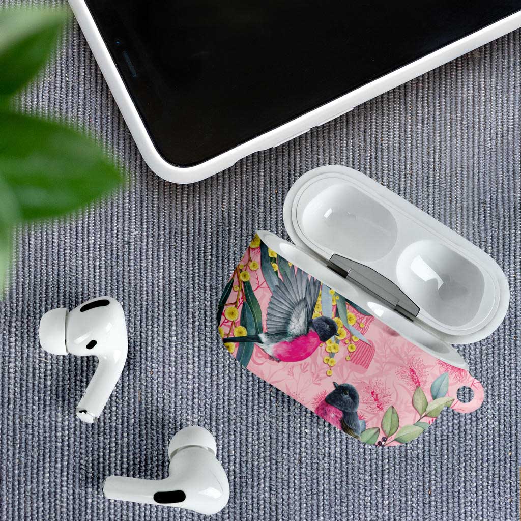 Birds and Floral Aussie Pink Robins AirPods Case Rosy Glow - Aussie Hoodie