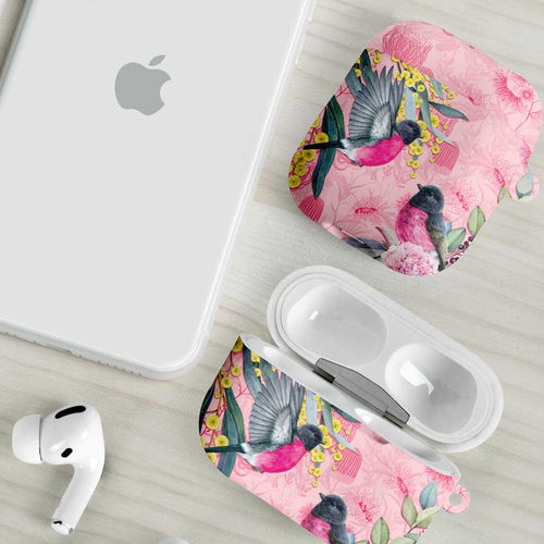 Birds and Floral Aussie Pink Robins AirPods Case Rosy Glow - Aussie Hoodie