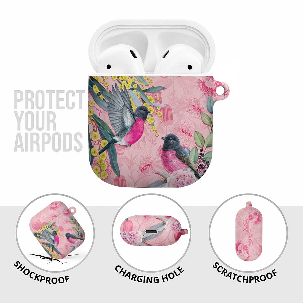 Birds and Floral Aussie Pink Robins AirPods Case Rosy Glow - Aussie Hoodie