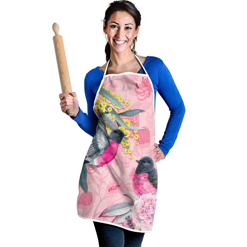 Birds and Floral Aussie Pink Robins Apron Rosy Glow - Aussie Hoodie