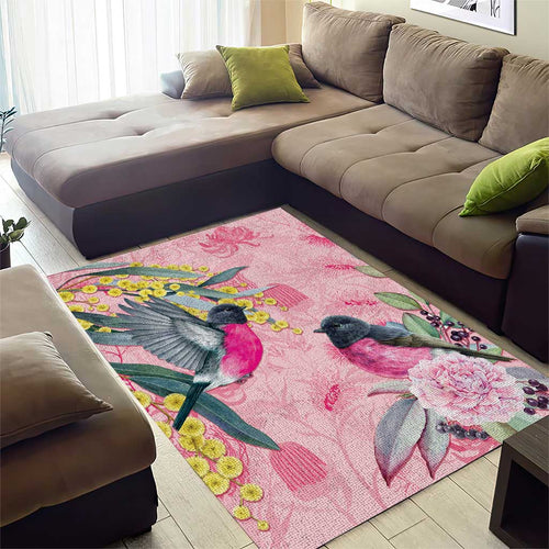 Birds and Floral Aussie Pink Robins Area Rug Rosy Glow - Aussie Hoodie
