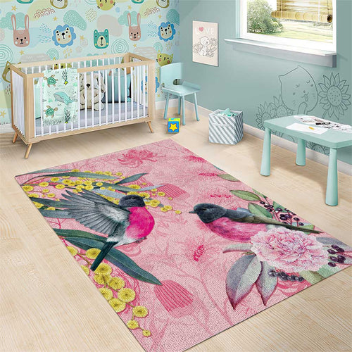 Birds and Floral Aussie Pink Robins Area Rug Rosy Glow - Aussie Hoodie