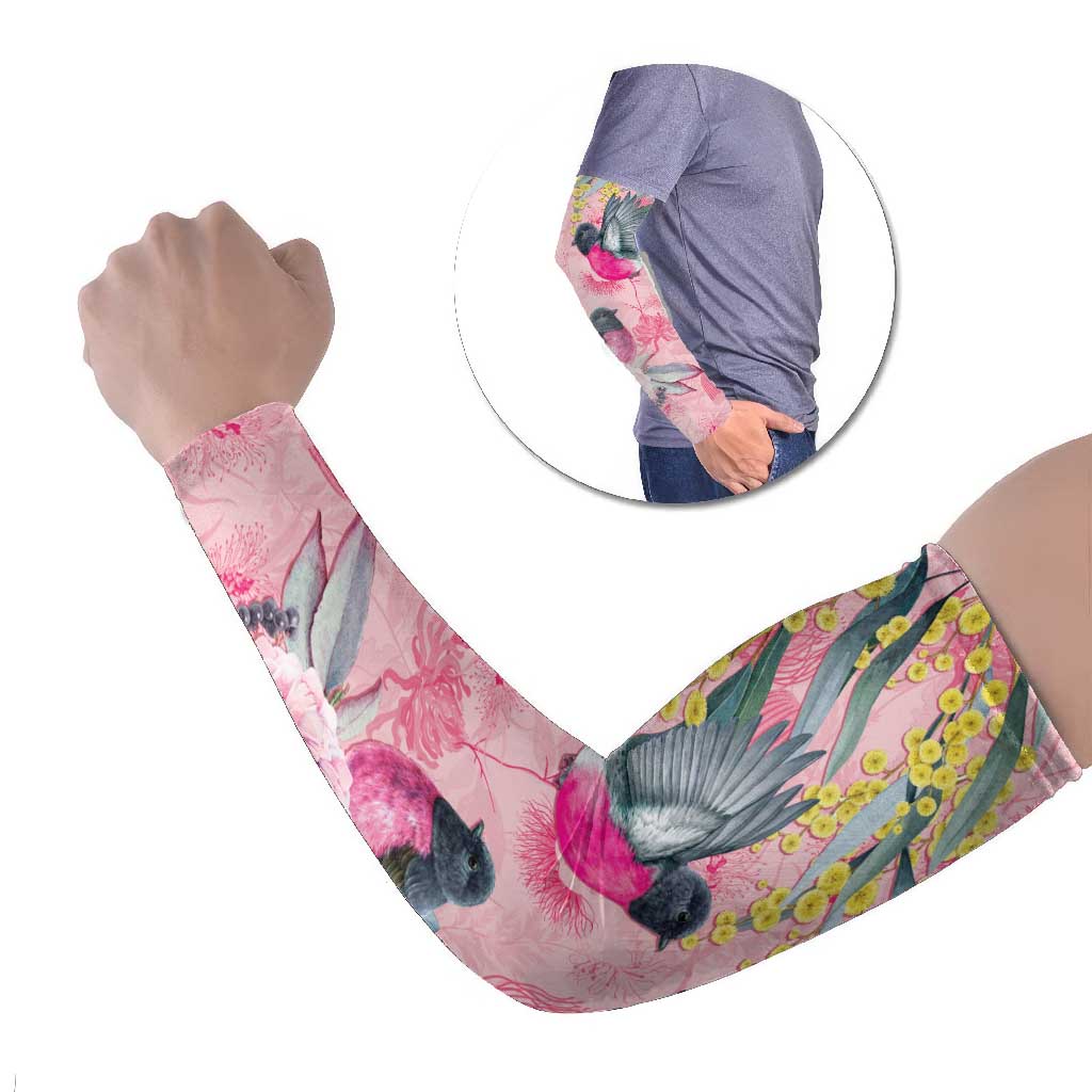 Birds and Floral Aussie Pink Robins Arm Sleeves Rosy Glow - Aussie Hoodie