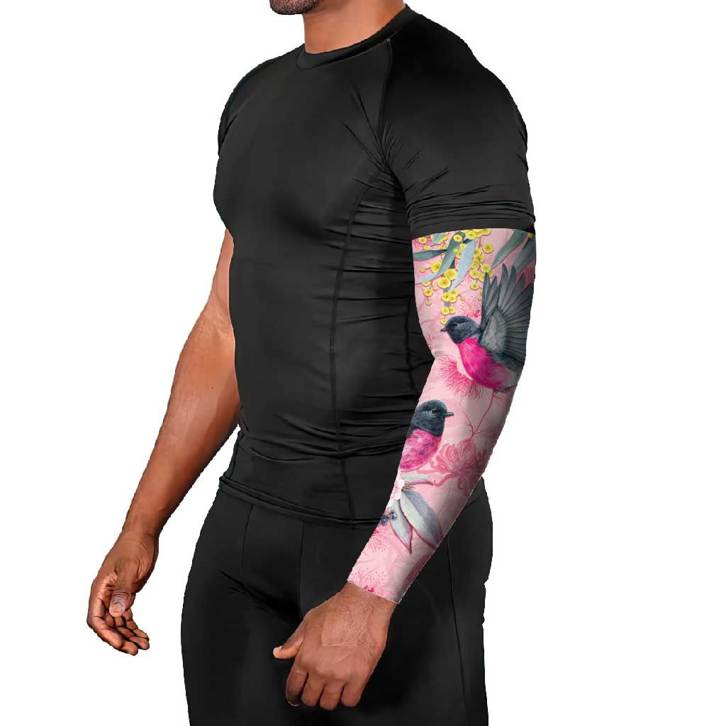 Birds and Floral Aussie Pink Robins Arm Sleeves Rosy Glow - Aussie Hoodie