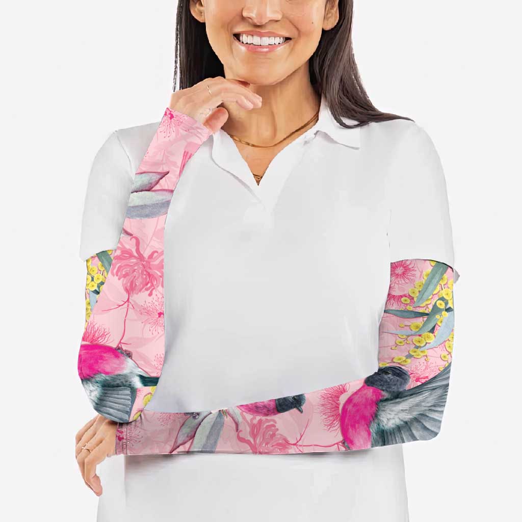 Birds and Floral Aussie Pink Robins Arm Sleeves Rosy Glow - Aussie Hoodie