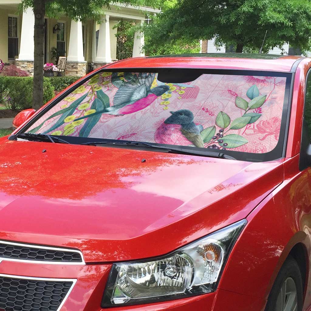 Birds and Floral Aussie Pink Robins Auto Sun Shade Rosy Glow - Aussie Hoodie