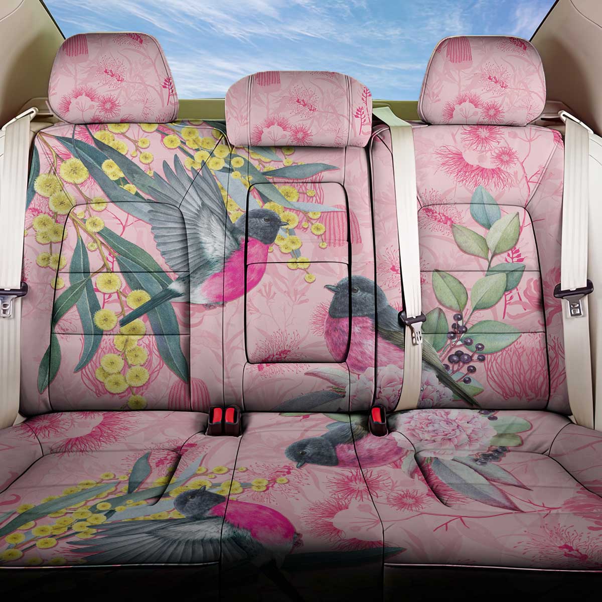 Birds and Floral Aussie Pink Robins Back Car Seat Cover Rosy Glow - Aussie Hoodie