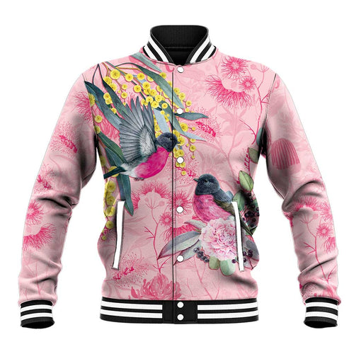 Birds and Floral Aussie Pink Robins Baseball Jacket Rosy Glow - Aussie Hoodie