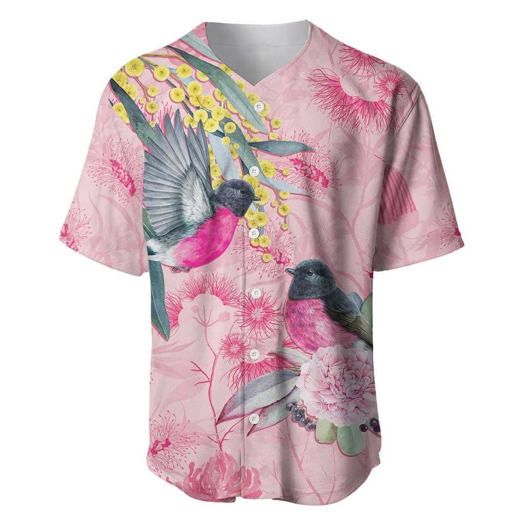 Birds and Floral Aussie Pink Robins Baseball Jersey Rosy Glow - Aussie Hoodie