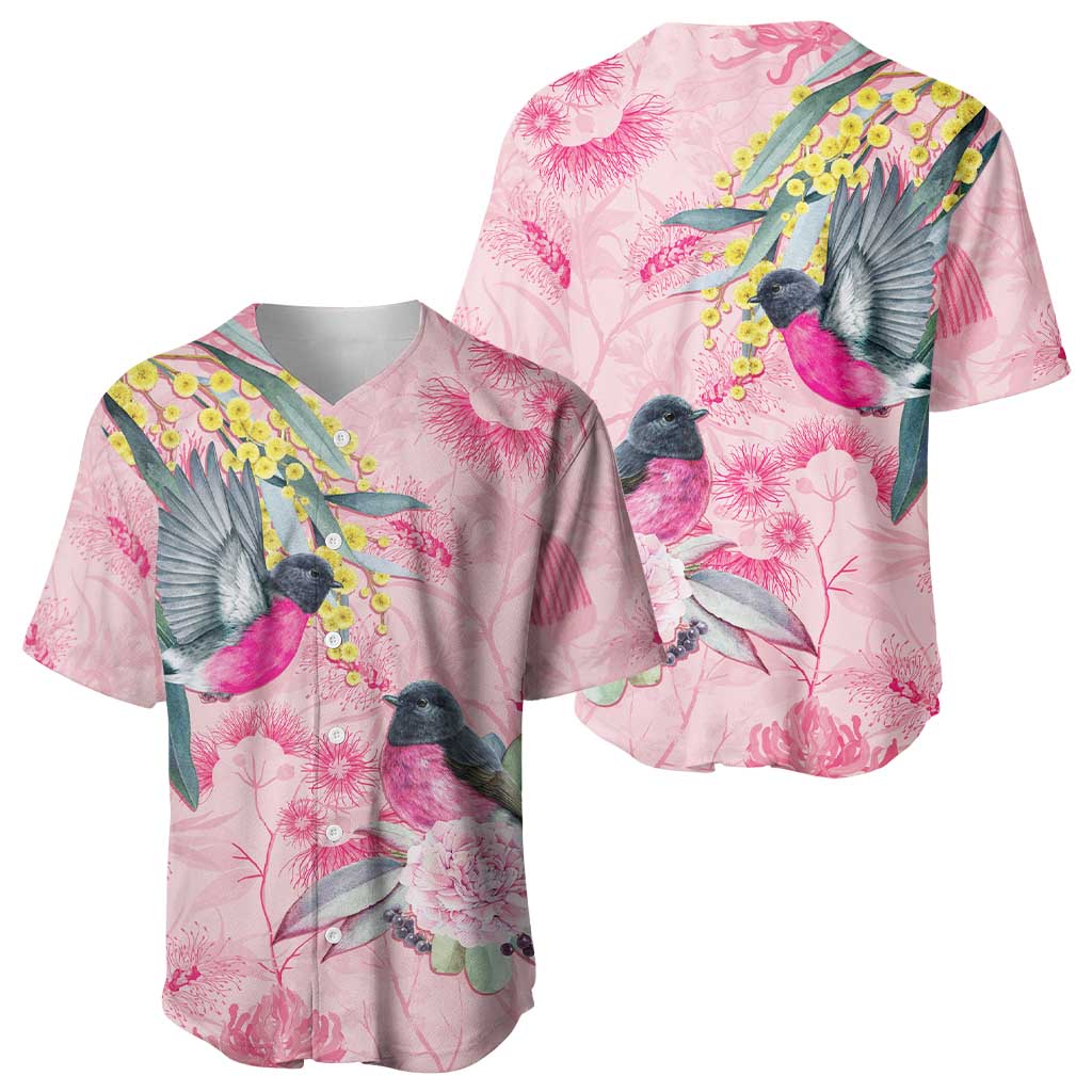 Birds and Floral Aussie Pink Robins Baseball Jersey Rosy Glow - Aussie Hoodie