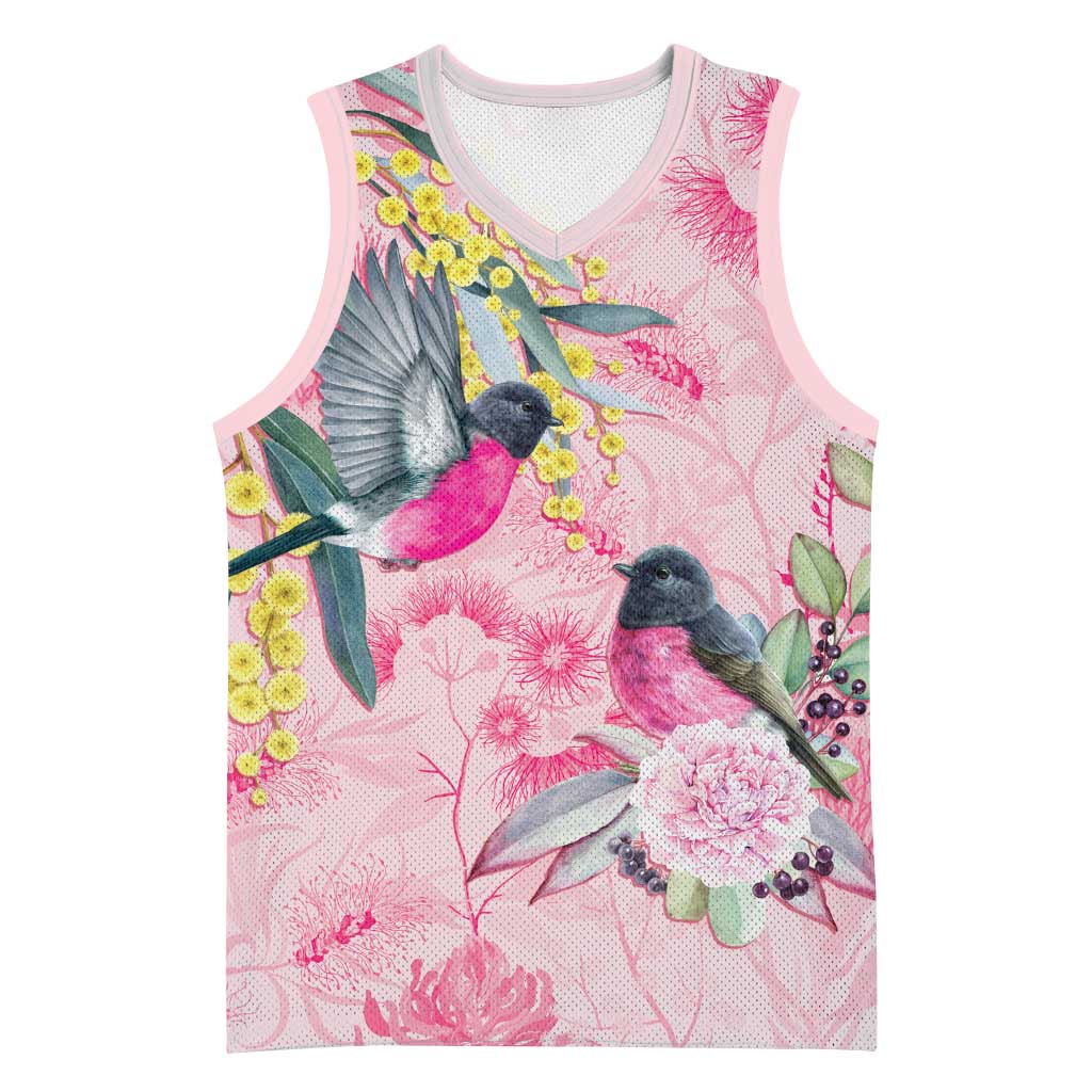 Birds and Floral Aussie Pink Robins Basketball Jersey Rosy Glow - Aussie Hoodie