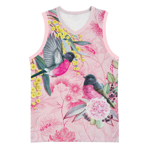 Birds and Floral Aussie Pink Robins Basketball Jersey Rosy Glow - Aussie Hoodie
