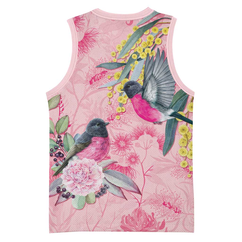 Birds and Floral Aussie Pink Robins Basketball Jersey Rosy Glow - Aussie Hoodie