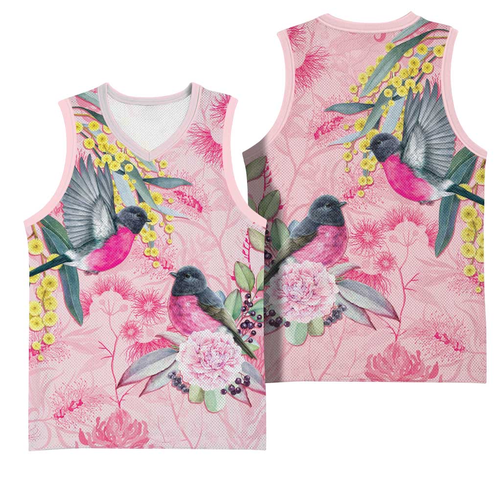 Birds and Floral Aussie Pink Robins Basketball Jersey Rosy Glow - Aussie Hoodie