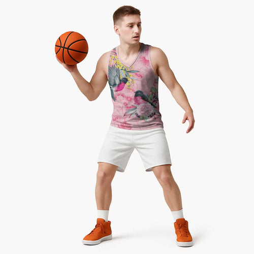 Birds and Floral Aussie Pink Robins Basketball Jersey Rosy Glow - Aussie Hoodie
