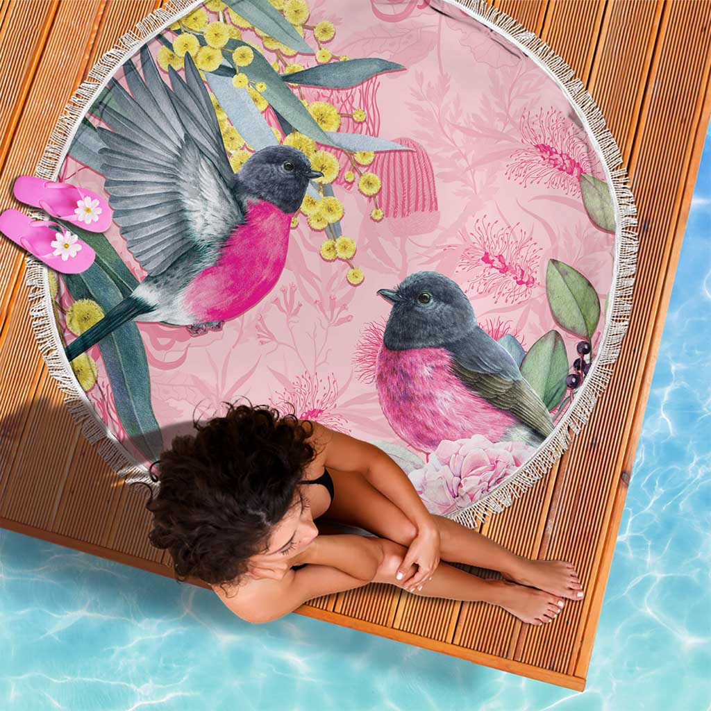 Birds and Floral Aussie Pink Robins Beach Blanket Rosy Glow - Aussie Hoodie