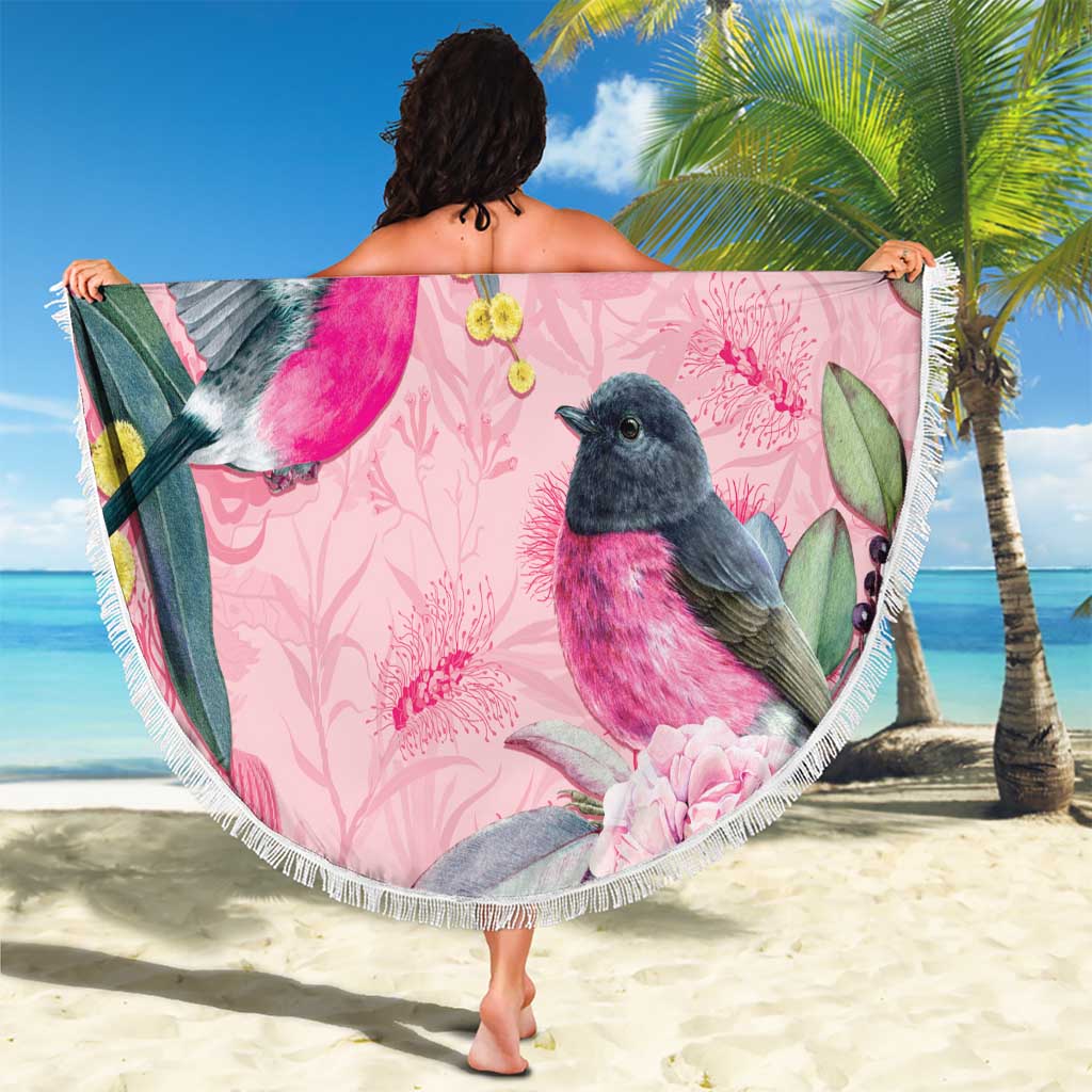 Birds and Floral Aussie Pink Robins Beach Blanket Rosy Glow - Aussie Hoodie