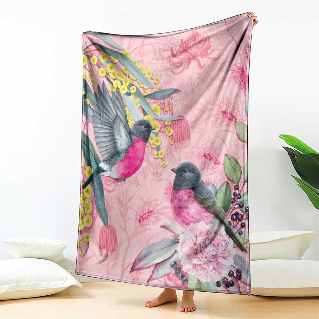 Birds and Floral Aussie Pink Robins Blanket Rosy Glow - Aussie Hoodie