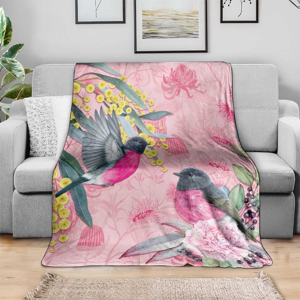 Birds and Floral Aussie Pink Robins Blanket Rosy Glow - Aussie Hoodie
