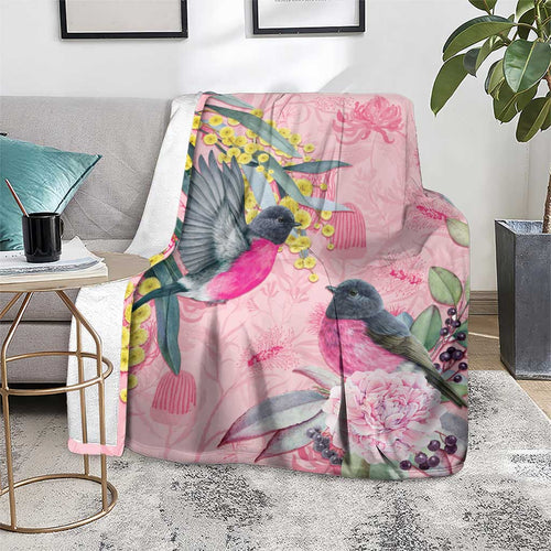 Birds and Floral Aussie Pink Robins Blanket Rosy Glow - Aussie Hoodie