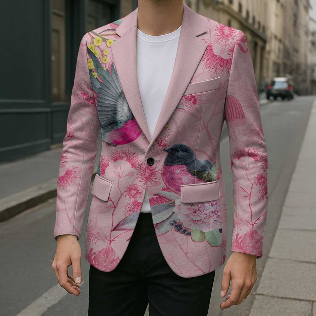 Birds and Floral Aussie Pink Robins Blazer Rosy Glow - Aussie Hoodie