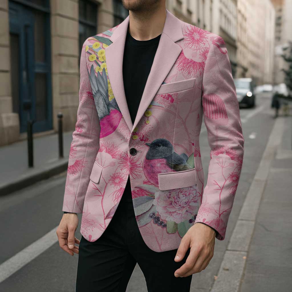 Birds and Floral Aussie Pink Robins Blazer Rosy Glow - Aussie Hoodie