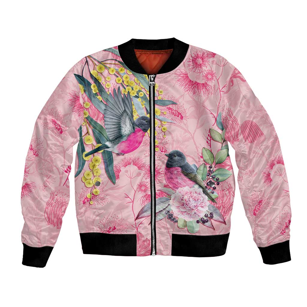 Birds and Floral Aussie Pink Robins Bomber Jacket Rosy Glow - Aussie Hoodie