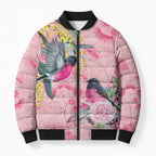 Birds and Floral Aussie Pink Robins Bomber Puffer Jacket Rosy Glow - Aussie Hoodie