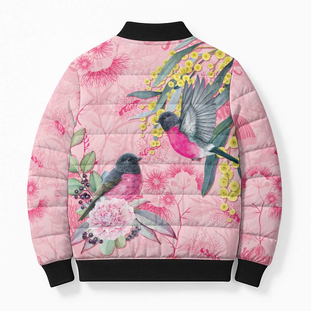 Birds and Floral Aussie Pink Robins Bomber Puffer Jacket Rosy Glow - Aussie Hoodie
